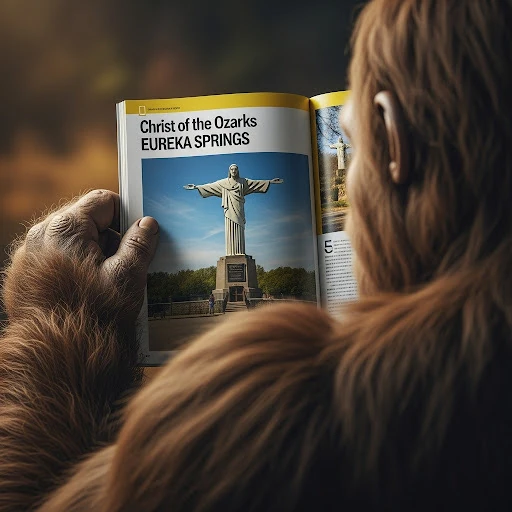 Bigfoot holding a travel guide